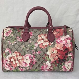 Auth Gucci GG Supreme Blooms Boston Bag